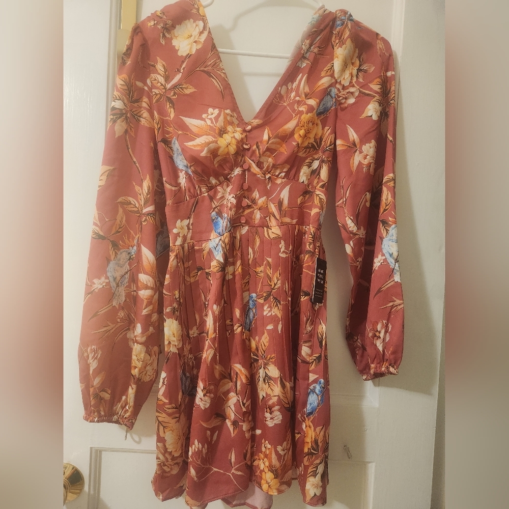 Express silk romper floral long sleeve